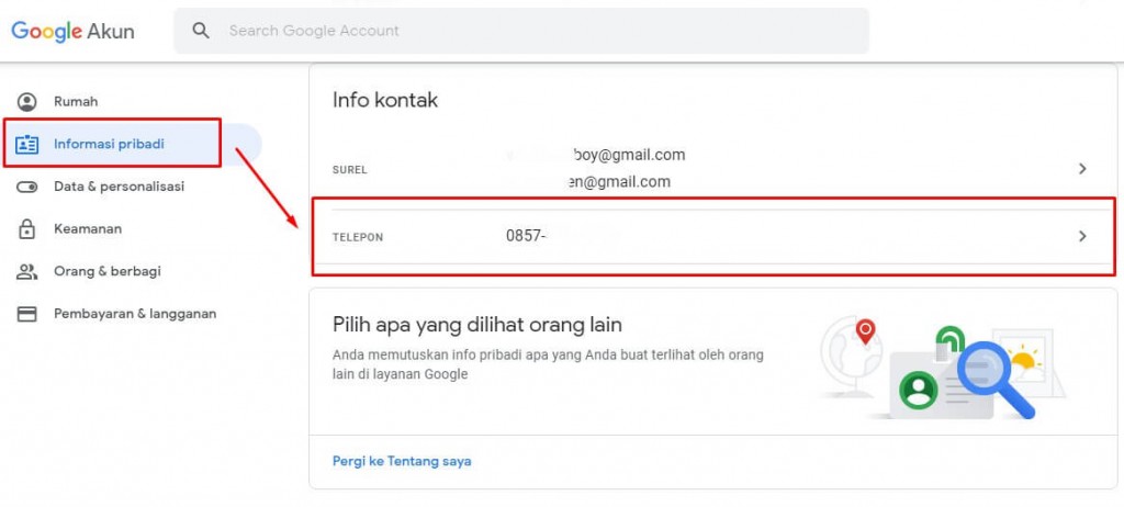 cara mengganti nomor hp di gmail dengan pc