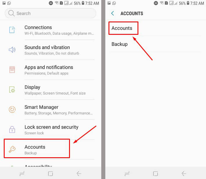 Pilih Accounts di menu Accounts