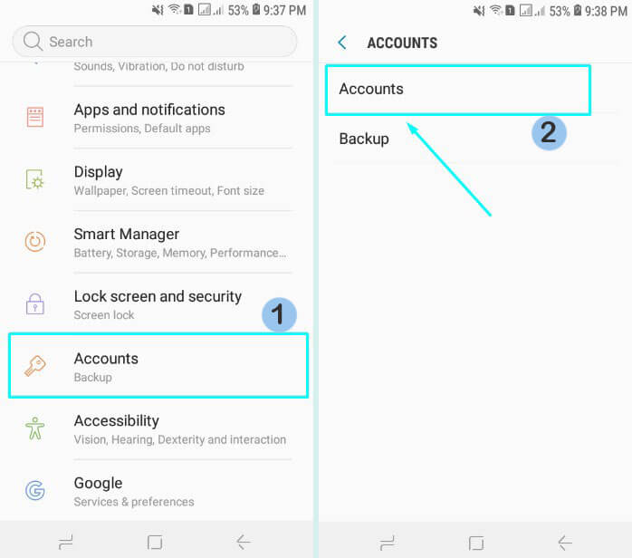 2. Pilih Menu Accounts dan Accounts lagi