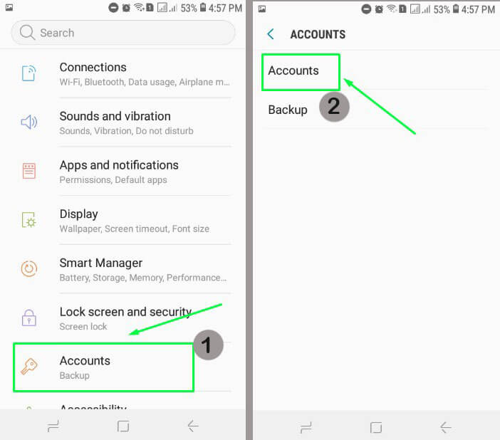 2. Pilih menu Accounts dan pilih opsi Accounts