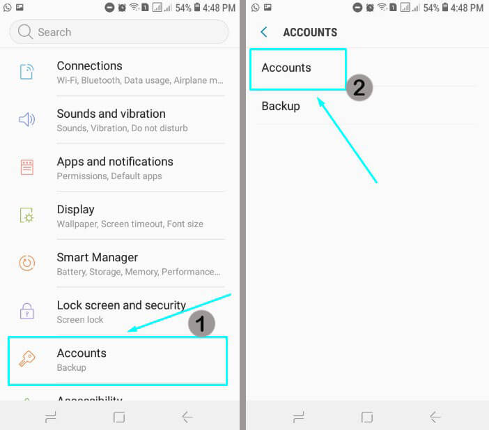 Pilih menu Accounts dan pilih opsi Accounts