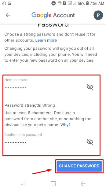 Masukan password baru di kolom new password dan confirm new password lalu klik Change password