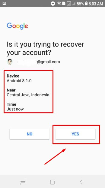 Pilih YES untuk merecover akun gmail kamu