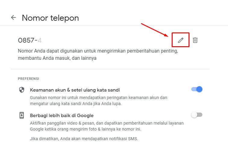 edit nomor hp di google