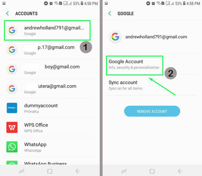 3. Pilih email Gmail yang mau dihapus lalu pilih Google Account