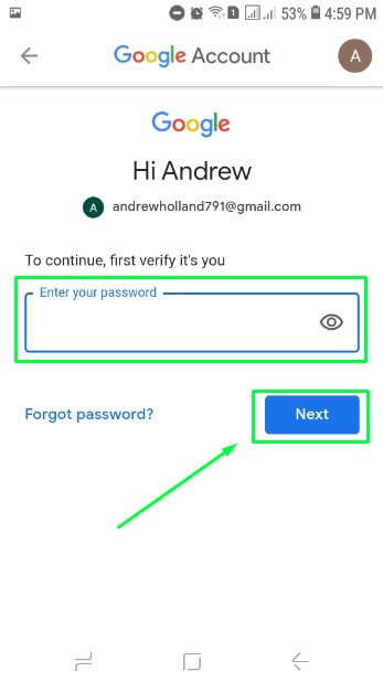 6. Masukan Password email kamu lalu pilih Next