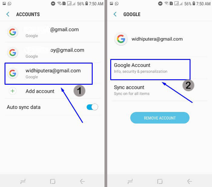 Pilih akun email yang akan diganti passwordnya