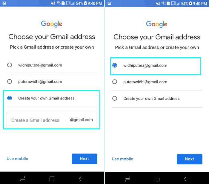 7. Pilih alamat url email dari gmail atau bisa buat sendiri