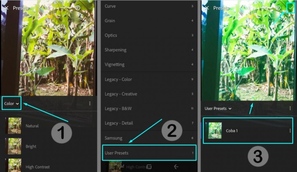 Pilih Preset yang sudah disimpan di opsi User Presets pada fitur Preset