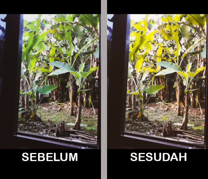 Sebelum dan sesudah di edit dengan Rumus Lightroom