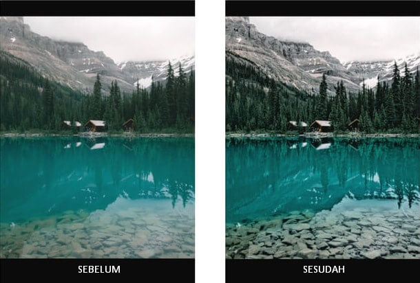 Sebelum dan sesudah edit foto menggunakan rumus filter VSCO alam di VSCO