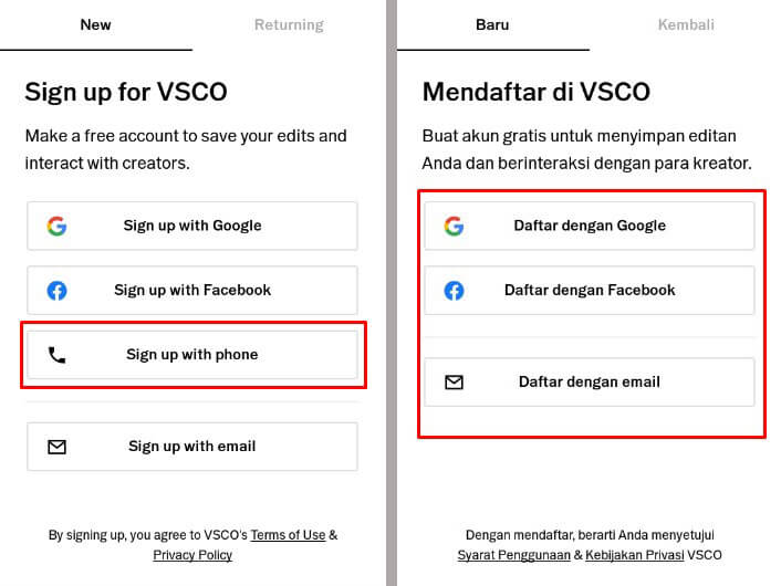 daftar akun vsco dengan nomor telepon