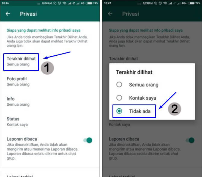 cara menyembunyikan status online di WhatsApp