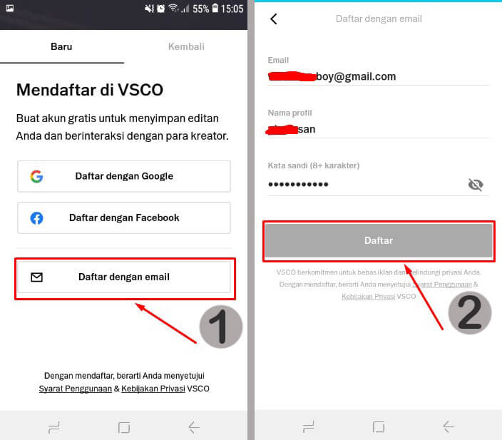 daftar vsco dengan email