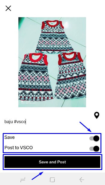 pilih Save and Post untuk menyimpan foto hasil edit di VSCO