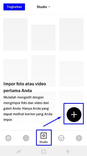 pilih ikon studio dan ikon plus untuk edit foto di VSCO