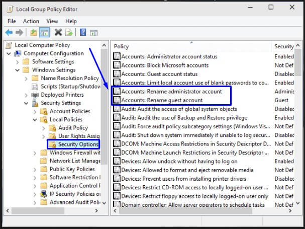 Buka Accounts Rename administrator account di Local Group Policy Editor