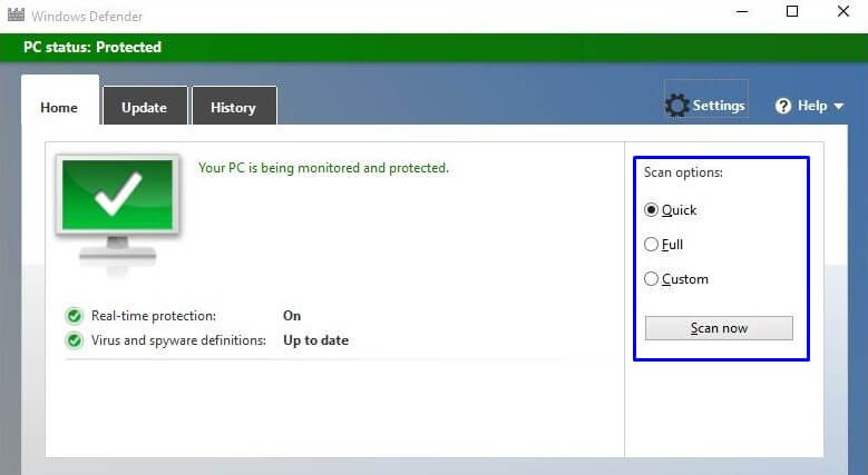 Full Scan dan Quick Scan Windows Defender