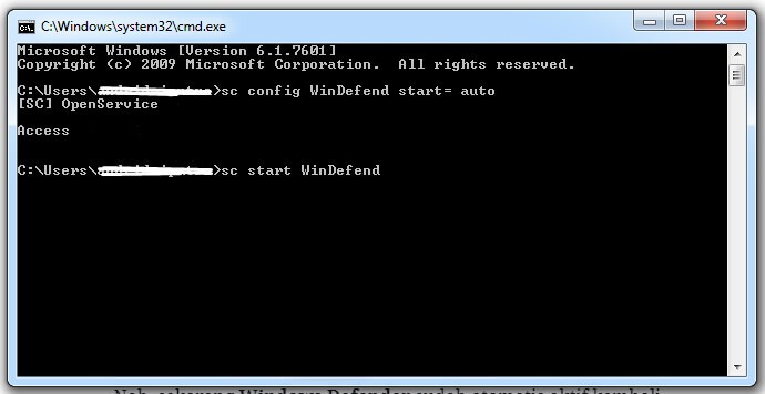 Masukkan Kode pada CMD untuk mengaktifkan Windows Defender kembali