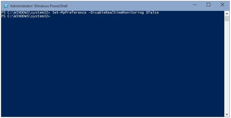 Masukan kode untuk Mengaktifkan Windows Defender di Windows PowerShell