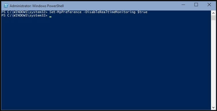 Masukan kode untuk Menonaktifkan Windows Defender di Windows PowerShell