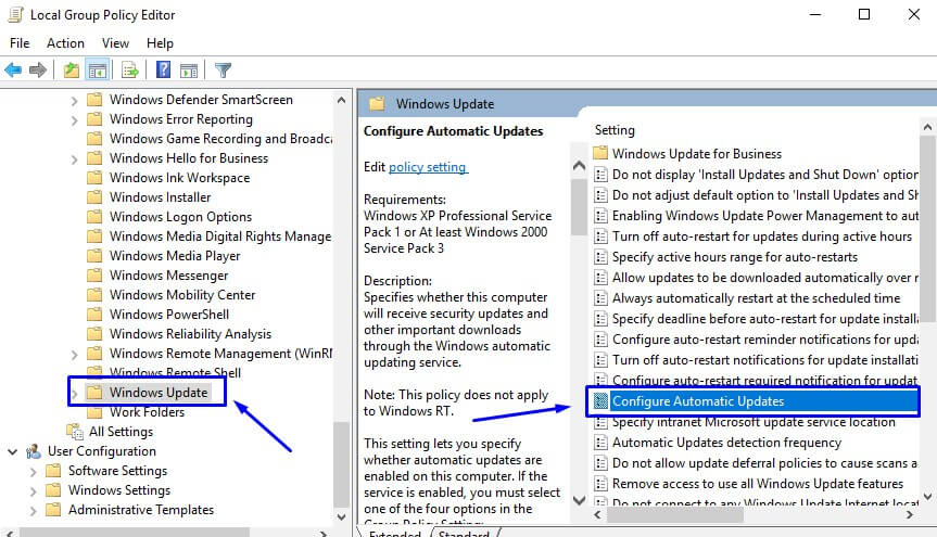 Buka Configure Automatic Updates pada Windows Update di Local Group Policy Editor