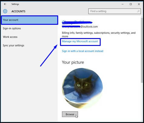 Pilih Manage my Microsoft account di Your Account