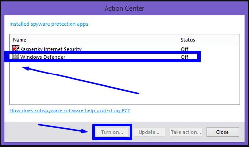 Turn on antispyware di Windows Defender