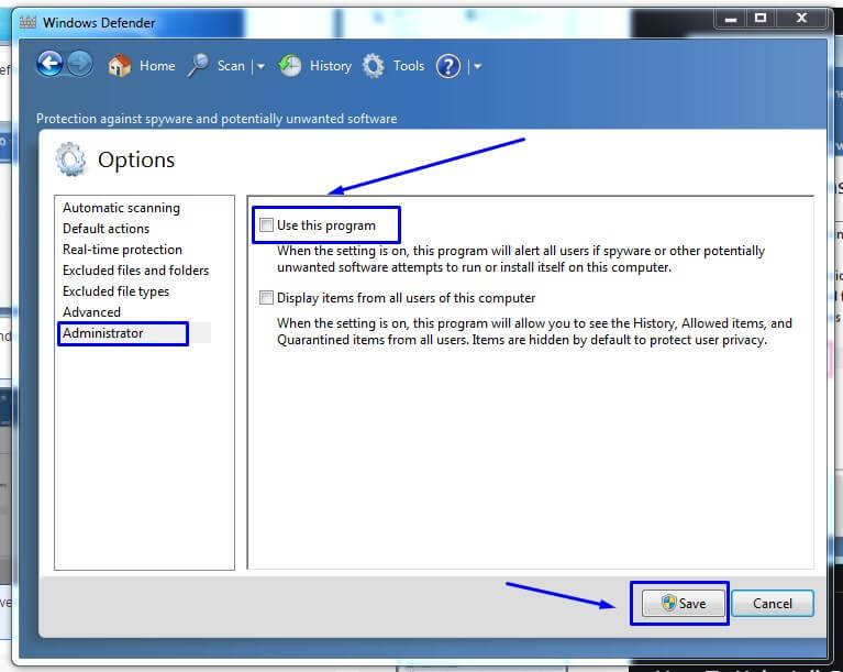 Menonaktifkan Windows Defender di Windows 7