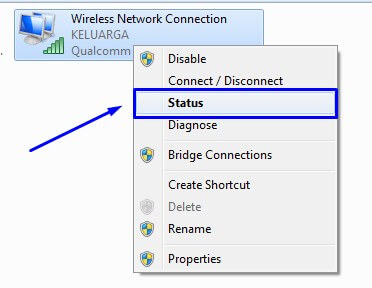 Klik Kanan di Wifi dan Pilih Status