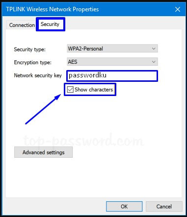 Pilih Tab Security dan Centang Show characters