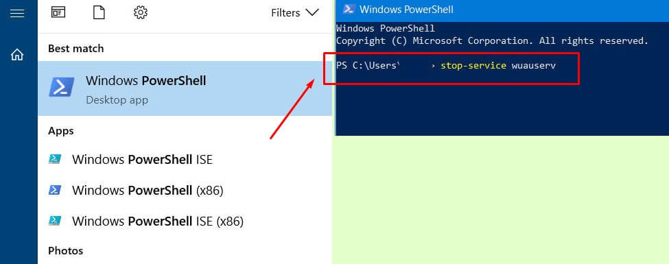 Masukan Kode Stop Update Windows di Command PowerShell