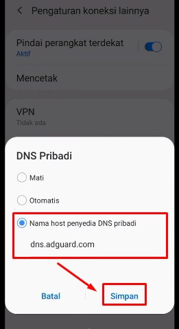 5. Isikan Private DNS dengan dns.adguard.com