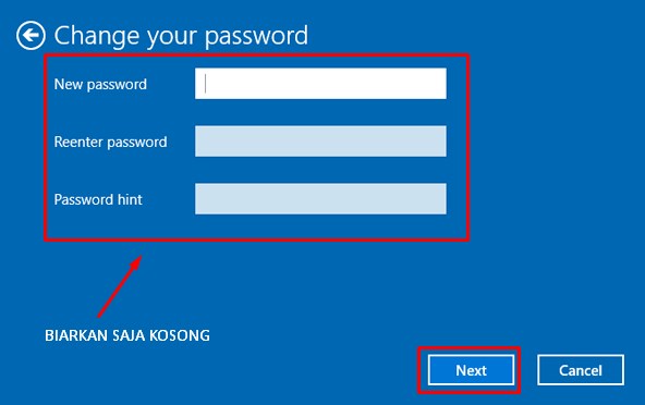 Biarkan Kosong di kolom New Password