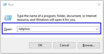 Ketikan netplwiz di Windows Run