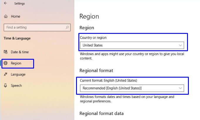 Setting Bagian Region