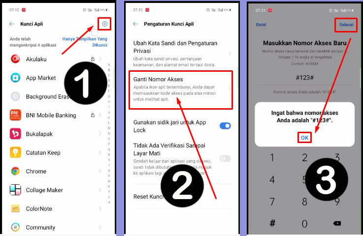 Ganti nomor akses untuk menyembunyikan aplikasi di HP Realme