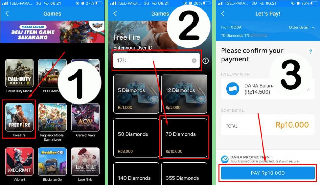 Aplikasi untuk praktek Cara top up Diamond FF lewat DANA