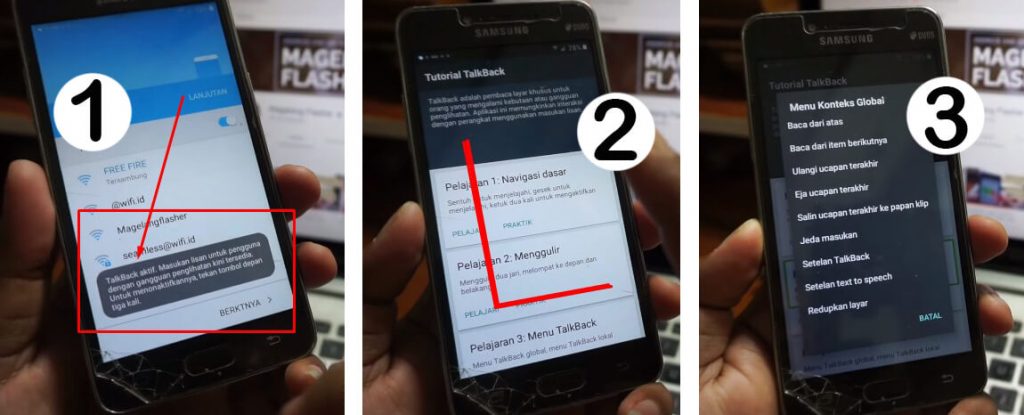 Cara Bypass Akun Goolge FRP Samsung J2 Prime dengan bantuan Fitur TalkBack