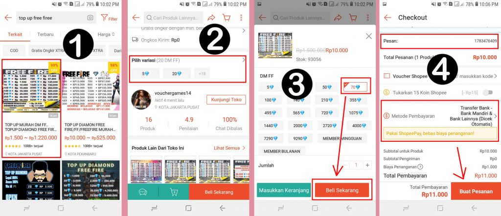 Cara Top FF Murah Pakai Shopee lewat Penjual