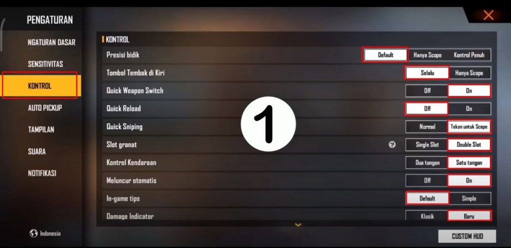 Cara mengaktifkan auto aim free fire FF 1