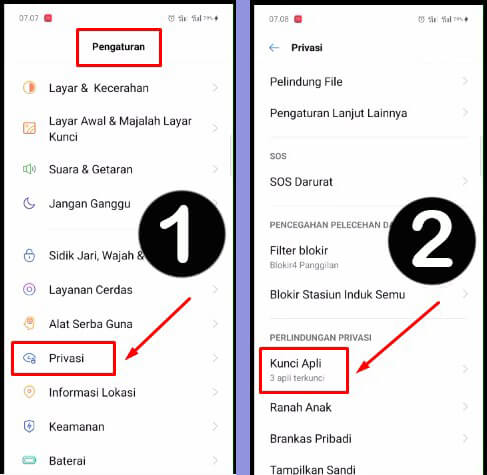 Masuk Menu Pengaturan pilih Privasi dan pilih Kunci Aplikasi