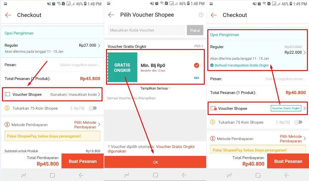 Cara Menggunakan Voucher Gratis Ongkir di Shopee