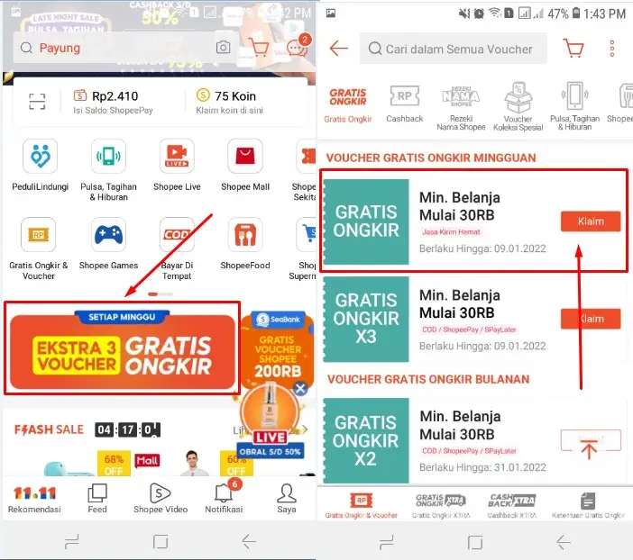 Cara mendapatkan voucher gratis ongkir Shopee Mingguan