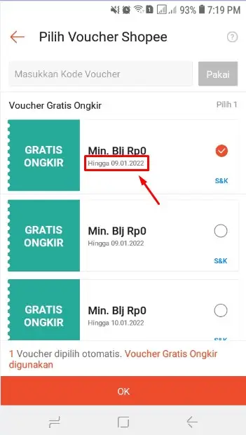 penyebab kenapa Voucher gratis ongkir Shopee tidak bisa digunakan saat pembelian di aplikasi Shopee