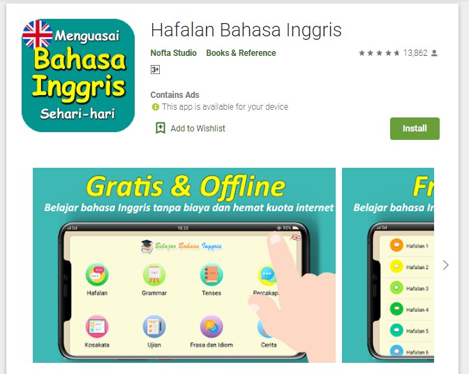 Hafalan Bahasa Inggris termasuk aplikasi belajar bahasa inggris gratis terbaik