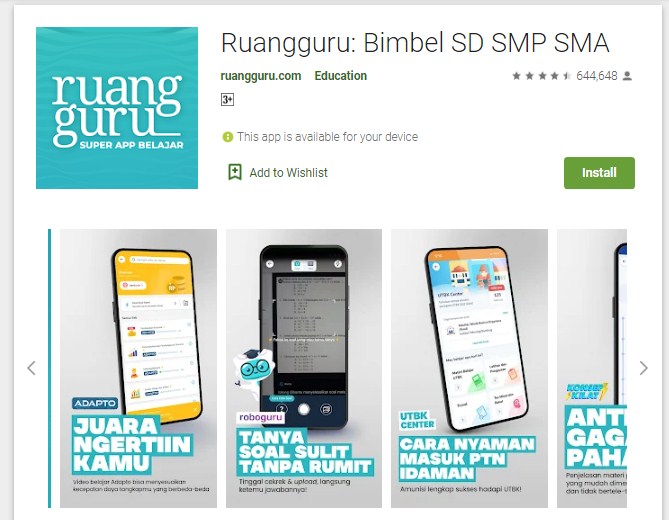 Ruangguru adalah aplikasi belajar online terfavorit di Indonesia