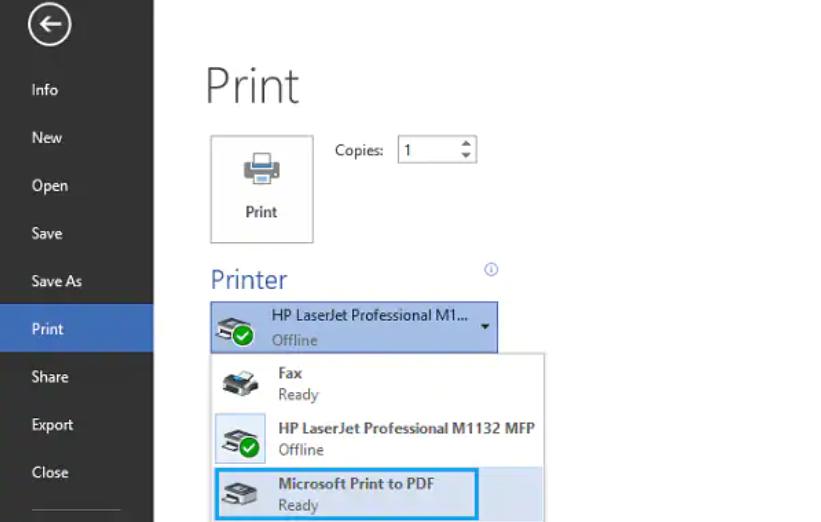 Microsoft Print to PDF