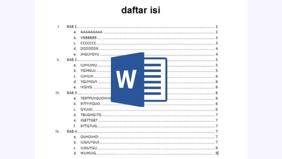 daftar isi di word hp