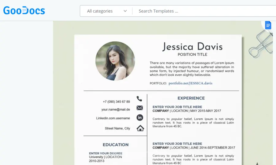 google docs cv template